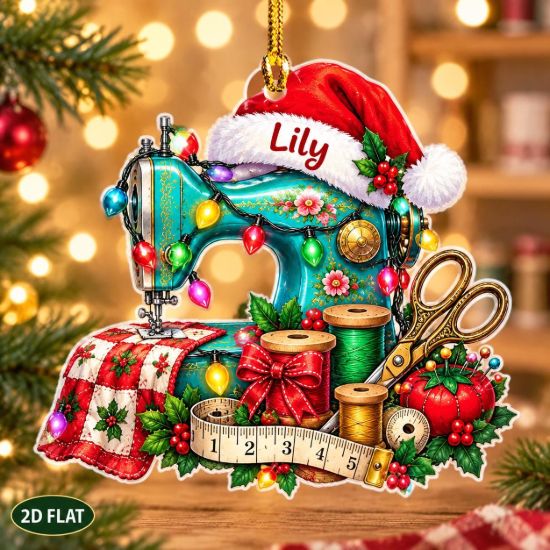 Picture of Personalized Sewing Machine Christmas Ornament, Custom Seamstress Gift, Sewing Lover Keepsake, Quilter Gift, 2D Flat Christmas Tree Decor