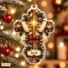 Picture of Personalized Christian Cross Christmas Ornament, Custom Name Religious Ornament, Faith Gift, Rustic Cross Holiday Keepsake, 2D Flat Decor