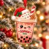 Picture of Personalized Boba Tea Christmas Ornament, Custom Name & Year Bubble Tea Ornament, Kawaii Boba Lover Gift, 2D Flat Christmas Holiday Keepsake