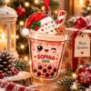 Picture of Personalized Boba Tea Christmas Ornament, Custom Name & Year Bubble Tea Ornament, Kawaii Boba Lover Gift, 2D Flat Christmas Holiday Keepsake