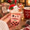 Picture of Personalized Boba Tea Christmas Ornament, Custom Name & Year Bubble Tea Ornament, Kawaii Boba Lover Gift, 2D Flat Christmas Holiday Keepsake