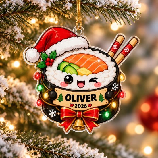 Picture of Personalized Sushi Christmas Ornament, Custom Name & Year Sushi Lover Gift, Kawaii Food Ornament, 2D Flat Christmas Holiday Keepsake 2026