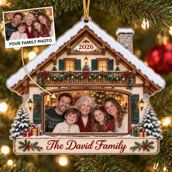 Picture of Personalized Family Christmas Ornament, Custom Photo House Ornament, Family Name Keepsake, Christmas Home Decor Gift, Holiday Memory 2026