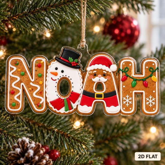 Picture of Personalized Name Christmas Ornament, Custom Gingerbread Name Ornament, Snowman Santa Xmas Decor, Kids Holiday Keepsake, 2D Flat Ornament