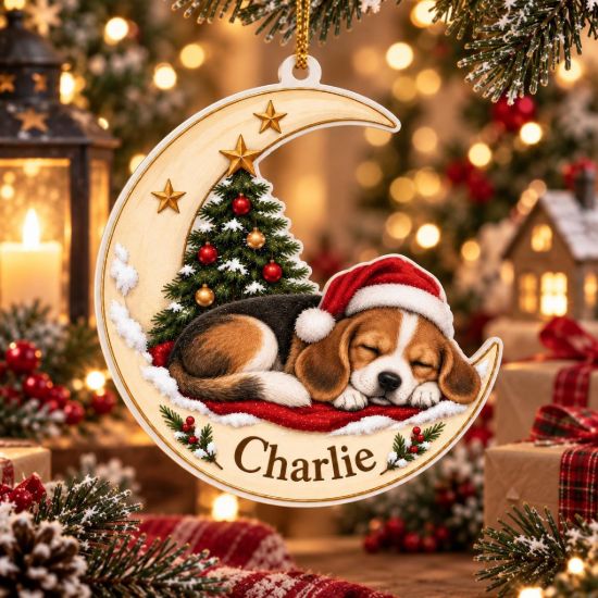 Picture of Personalized Beagle Christmas Ornament, Custom Dog Name Ornament, Beagle Lover Gift, Pet Lover Keepsake, 2D Flat Christmas Tree Decor 2026