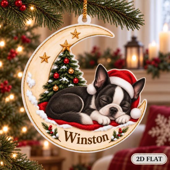 Picture of Personalized Boston Terrier Christmas Ornament, Custom Dog Name Ornament, Boston Terrier Gift, Pet Keepsake, 2D Flat Xmas Tree Decor 2026