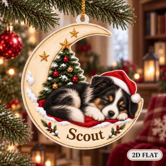 Picture of Personalized Australian Shepherd Christmas Ornament, Custom Dog Name Ornament, Black Tri Aussie Gift, Pet Keepsake, 2D Flat Xmas Decor