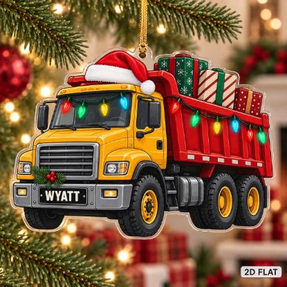 Picture of Personalized Dump Truck Christmas Ornament, Custom Name Construction Truck Ornament, Kids Xmas Gift, Truck Lover Keepsake, 2D Flat Decor