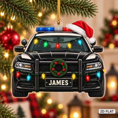 Picture of Personalized Police Car Christmas Ornament, Custom Name Police Officer Gift, Law Enforcement Xmas Keepsake, 2D Flat Holiday Tree Decor