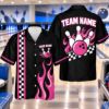 Picture of Personalized Bowling Shirt, Custom Team Name Flame Bowling Button Up, Racing Checkered Bowling Shirt, Bowler Team Gift Bowling Shirt
