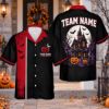 Picture of Personalized Haunted House Halloween Shirt, Custom Name Team Button Up Shirt, Pumpkin Bat Spooky Halloween Party Shirt, Halloween Gift