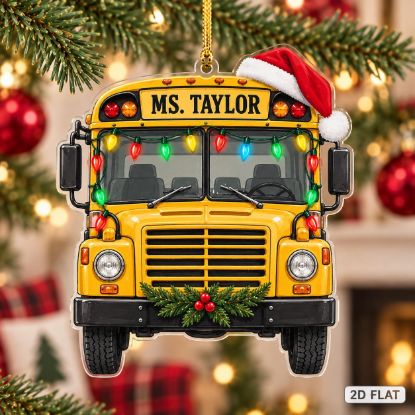 Picture of Personalized School Bus Christmas Ornament, Custom Teacher Name Ornament, Bus Driver Gift, Teacher Xmas Keepsake, 2D Flat Holiday Decor