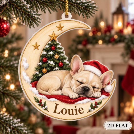 Picture of Personalized French Bulldog Christmas Ornament, Custom Dog Name Ornament, Frenchie Lover Gift, Pet Keepsake, 2D Flat Xmas Tree Decor 2026