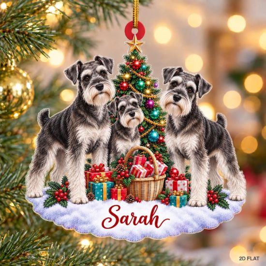 Picture of Personalized Schnauzer Christmas Ornament, Custom Name Dog Ornament, Miniature Schnauzer Gift, Dog Lover Christmas Decor, 2D Flat Ornament