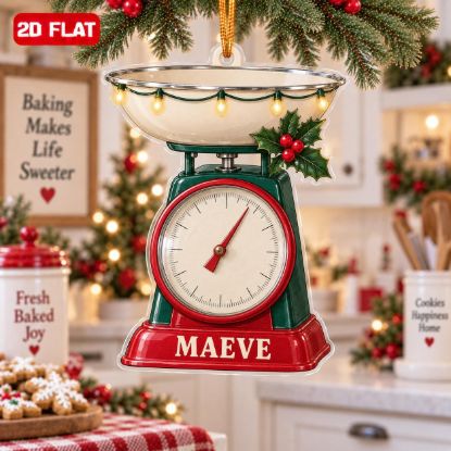 Picture of Personalized Kitchen Scale Christmas Ornament, Custom Name Baker Gift, Baking Lover Ornament, Chef Christmas Gift, 2D Flat Christmas Decor