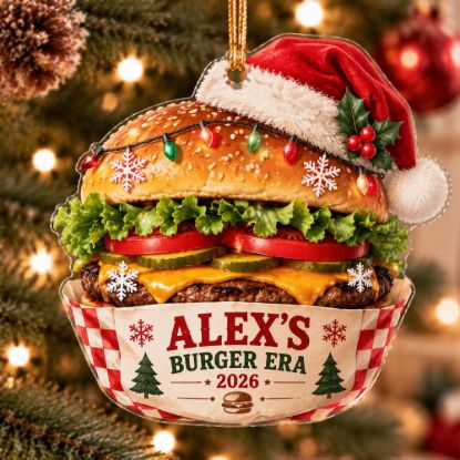 Picture of Personalized Burger Christmas Ornament, Custom Burger Lover Gift, Funny Food Christmas Ornament, Hamburger Tree Decoration, Keepsake 2026
