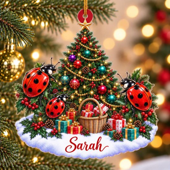Picture of Personalized Ladybug Christmas Ornament, Custom Name Ladybug Ornament, Garden Lover Gift, Nature Lover Christmas Keepsake 2D Flat Ornament