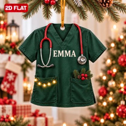 Picture of Personalized Nurse Christmas Ornament, Custom Name Scrubs Ornament, Healthcare Worker Gift, Doctor Nurse Gift, 2D Flat Christmas Decor 2026