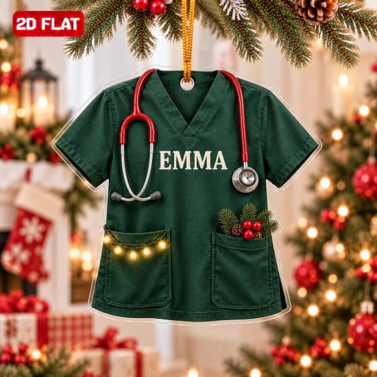 Picture of Personalized Nurse Christmas Ornament, Custom Name Scrubs Ornament, Healthcare Worker Gift, Doctor Nurse Gift, 2D Flat Christmas Decor 2026