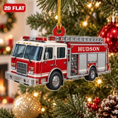 Picture of Personalized Fire Truck Christmas Ornament, Custom Name Firefighter Gift, Fire Engine Ornament, Fireman Christmas Keepsake 2D Flat Ornament