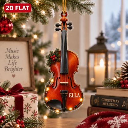 Picture of Personalized Violin Christmas Ornament, Custom Name Violinist Gift, Music Teacher Gift, Music Lover Keepsake, 2D Flat Christmas Ornament