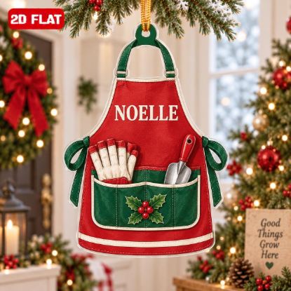 Picture of Personalized Gardener Christmas Ornament, Custom Name Gardening Apron Ornament, Garden Lover Gift, Plant Mom Christmas Gift 2D Flat Ornament