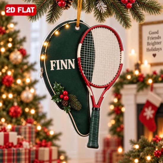 Picture of Personalized Tennis Christmas Ornament, Custom Name Tennis Racket Ornament, Tennis Player Gift, Coach Gift, 2D Flat Christmas Holiday Decor