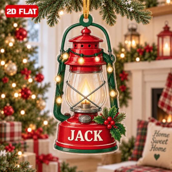 Picture of Personalized Lantern Christmas Ornament, Custom Name Camping Lantern Gift, Outdoor Lover Ornament, Cabin Christmas Decor, 2D Flat Keepsake
