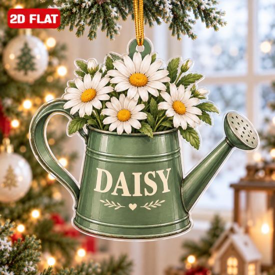 Picture of Personalized Daisy Watering Can Christmas Ornament, Custom Name Gardener Gift, Flower Lover Ornament, Plant Mom Gift, 2D Flat Decor 2026