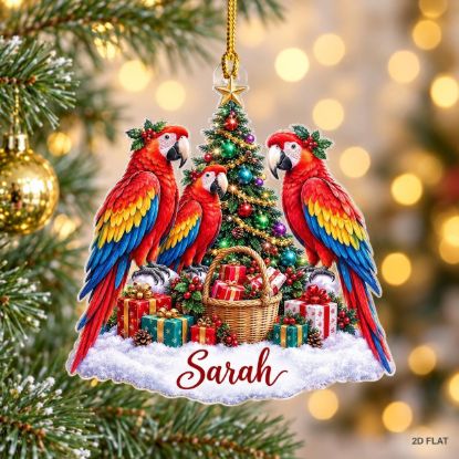 Picture of Personalized Macaw Christmas Ornament, Custom Name Parrot Ornament, Scarlet Macaw Gift, Bird Lover Christmas Keepsake, 2D Flat Xmas Decor