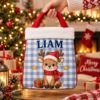 Picture of Personalized Christmas Reticule Bag, Custom Name Kids Christmas Gift Bag, Cute Santa Reindeer Snowman Penguin Treat Bag, Holiday Candy Bag