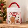 Picture of Personalized Gingerbread Christmas Reticule Bag, Custom Name Kids Holiday Gift Bag, Gingerbread Man Candy Treat Bag, Christmas Eve Bag