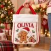 Picture of Personalized Gingerbread Christmas Reticule Bag, Custom Name Kids Holiday Gift Bag, Gingerbread Man Candy Treat Bag, Christmas Eve Bag