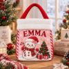Picture of Personalized Snowman Christmas Reticule Bag, Custom Name Kids Holiday Gift Bag, Cute Pink Christmas Treat Bag, Christmas Eve Candy Bag