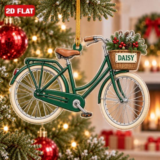 Picture of Personalized Bicycle Christmas Ornament, Custom Name Bike Ornament, Cyclist Gift, Vintage Bike Lover Gift, 2D Flat Christmas Holiday Decor
