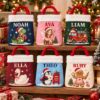 Picture of Personalized Christmas Reticule Bag, Custom Name Kids Holiday Gift Bag, Cute Christmas Treat Bag, Santa Candy Bag, Xmas Tree Decoration