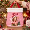 Picture of Personalized Christmas Reticule Bag, Custom Name Kids Holiday Gift Bag, Cute Christmas Treat Bag, Santa Candy Bag, Xmas Tree Decoration