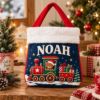 Picture of Personalized Christmas Train Reticule Bag, Custom Name Kids Christmas Gift Bag, Cute Teddy Bear Train Treat Bag, Holiday Candy Bag Christmas
