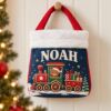 Picture of Personalized Christmas Train Reticule Bag, Custom Name Kids Christmas Gift Bag, Cute Teddy Bear Train Treat Bag, Holiday Candy Bag Christmas