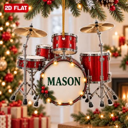 Picture of Personalized Drum Set Christmas Ornament, Custom Name Drummer Gift, Musician Ornament, Drum Lover Gift, Music Christmas 2D Flat Keepsake