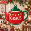 Picture of Personalized Teapot Christmas Ornament, Custom Name Tea Lover Gift, Tea Party Ornament, Kitchen Christmas Decor, 2D Flat Christmas Keepsake