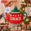 Picture of Personalized Teapot Christmas Ornament, Custom Name Tea Lover Gift, Tea Party Ornament, Kitchen Christmas Decor, 2D Flat Christmas Keepsake