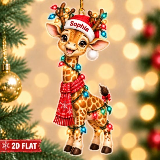 Picture of Personalized Giraffe Christmas Ornament, Custom Name Giraffe Ornament, 2D Flat Xmas Decor, Cute Animal Gift, Kids Christmas Keepsake 2026