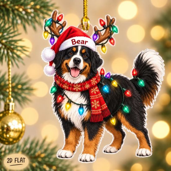 Picture of Personalized Bernese Mountain Dog Christmas Ornament, Custom Dog Name Ornament, 2D Flat Pet Xmas Decor, Dog Lover Gift, Pet Xmas Keepsake