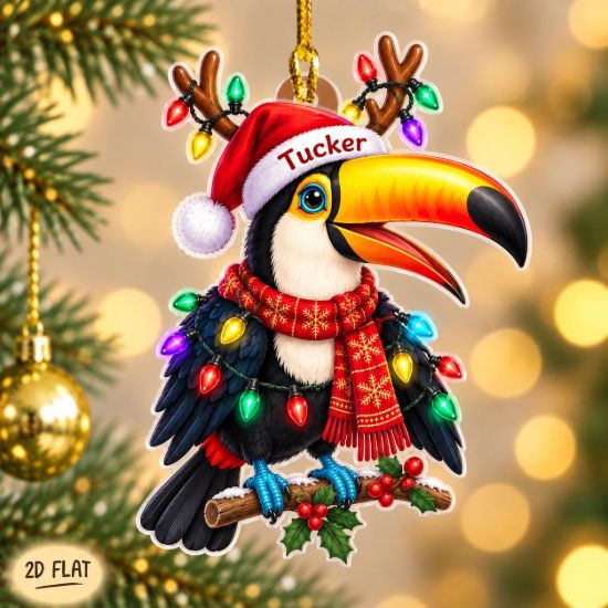 Picture of Personalized Toucan Christmas Ornament, Custom Name Tropical Bird Ornament, Toucan Lover Gift, 2D Flat Xmas Decor, Bird Holiday Keepsake