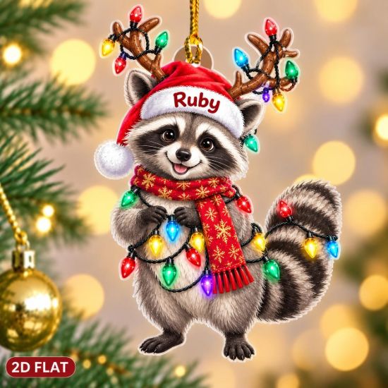 Picture of Personalized Raccoon Christmas Ornament, Custom Name Raccoon Ornament, 2D Flat Woodland Animal Gift, Raccoon Lover Xmas Keepsake 2026