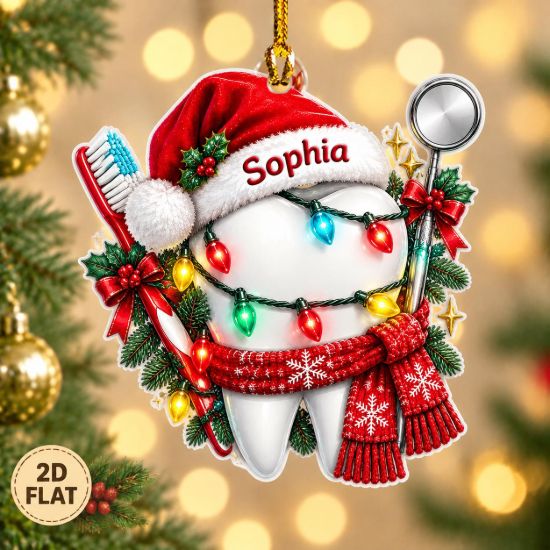 Picture of Personalized Dentist Christmas Ornament, Custom Name Tooth Ornament, Dental Hygienist Gift, 2D Flat Dental Assistant Christmas Keepsake 2026