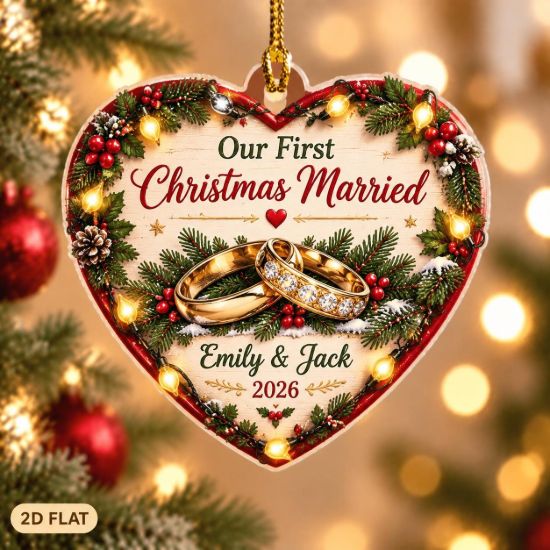 Picture of Personalized First Christmas Married Ornament, Newlywed Couple Christmas Gift, Custom Names Wedding Ornament, Our First Christmas 2026