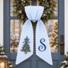 Picture of Personalized Christmas Wreath Sash, Monogram Christmas Tree Wreath Bow, Blue Stripe Holiday Door Decor, Custom Initial Christmas Sash