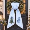 Picture of Personalized Christmas Wreath Sash, Monogram Christmas Tree Wreath Bow, Blue Stripe Holiday Door Decor, Custom Initial Christmas Sash